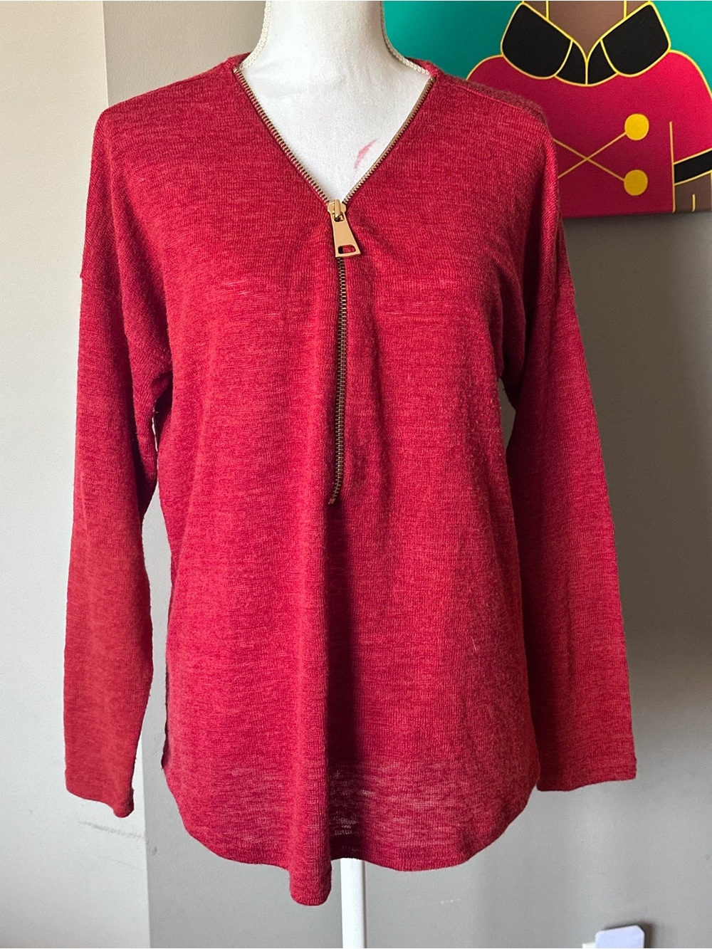 Soft Surroundings Lightweight Red Half-Zip V-Neck Pullover